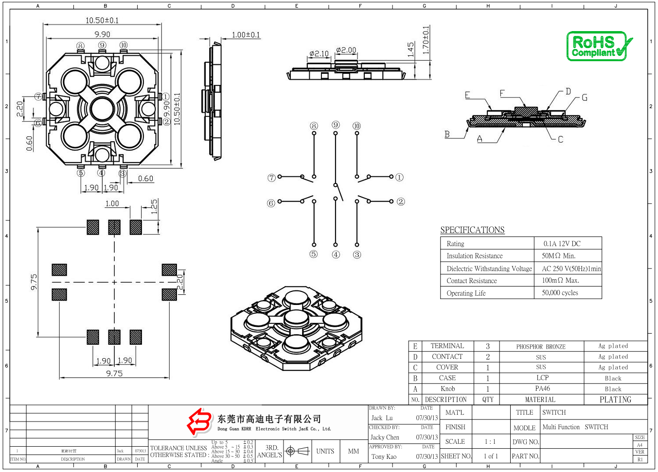 TS-1506   Five-way multifunction switch Multifunction button switch Multifunction button switch(图1)