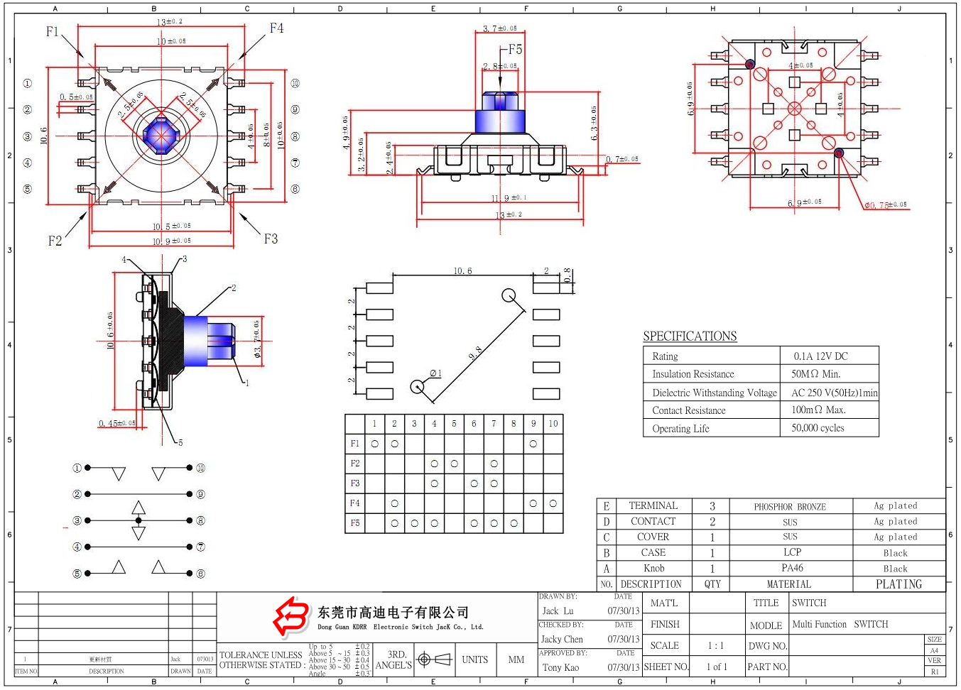TS-1504   Puhs switch multi-function five-way button multi-function switch touch five-way switch(图1)