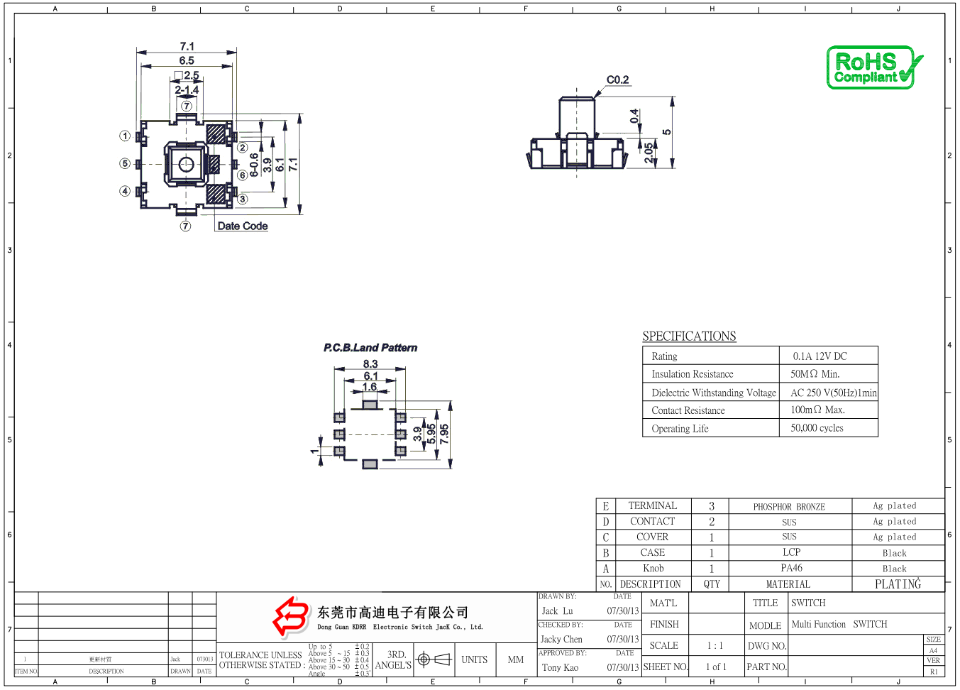 TS-1501   Mini multi-function switch SMD multi-function switch Small TACT multi-function switch(图1)